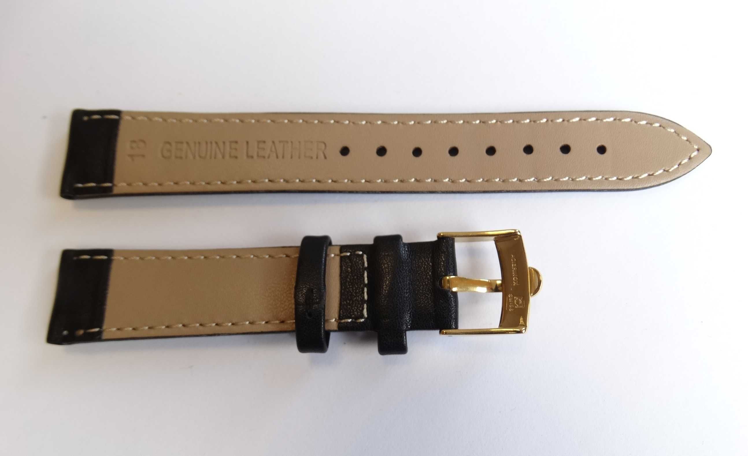 Pasek do zegarka Omega 18mm 20 brązowy czarny gładki skórzany