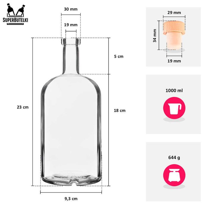 35x Butelki na nalewki wino wódkę bimber TADEK 1000 ml