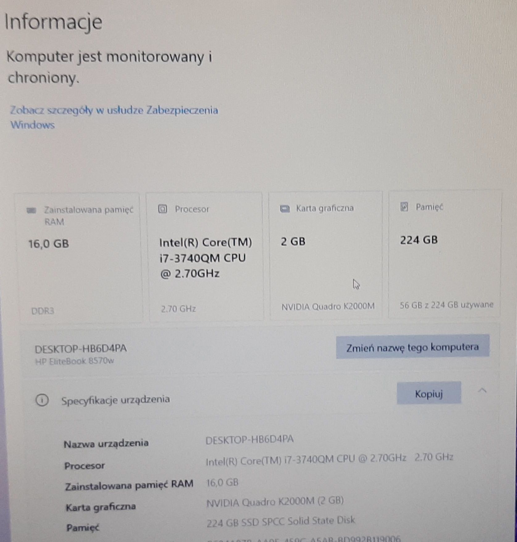 Laptop HP Elitebook  8570w