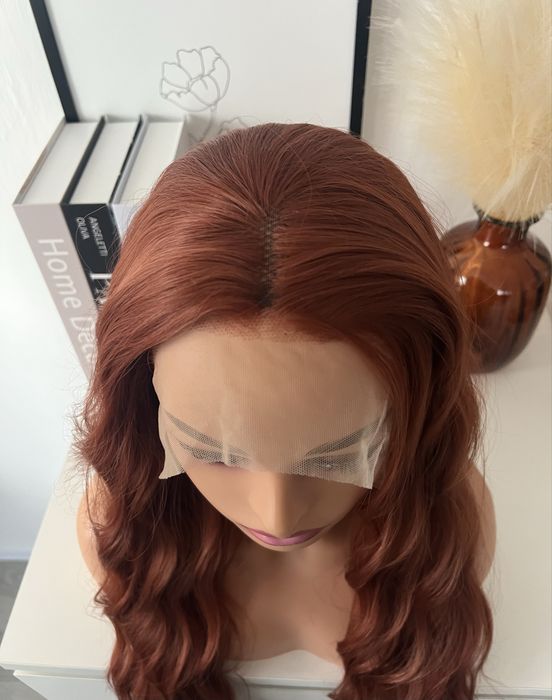 Peruka ruda czerwona fale falowana długa lace front