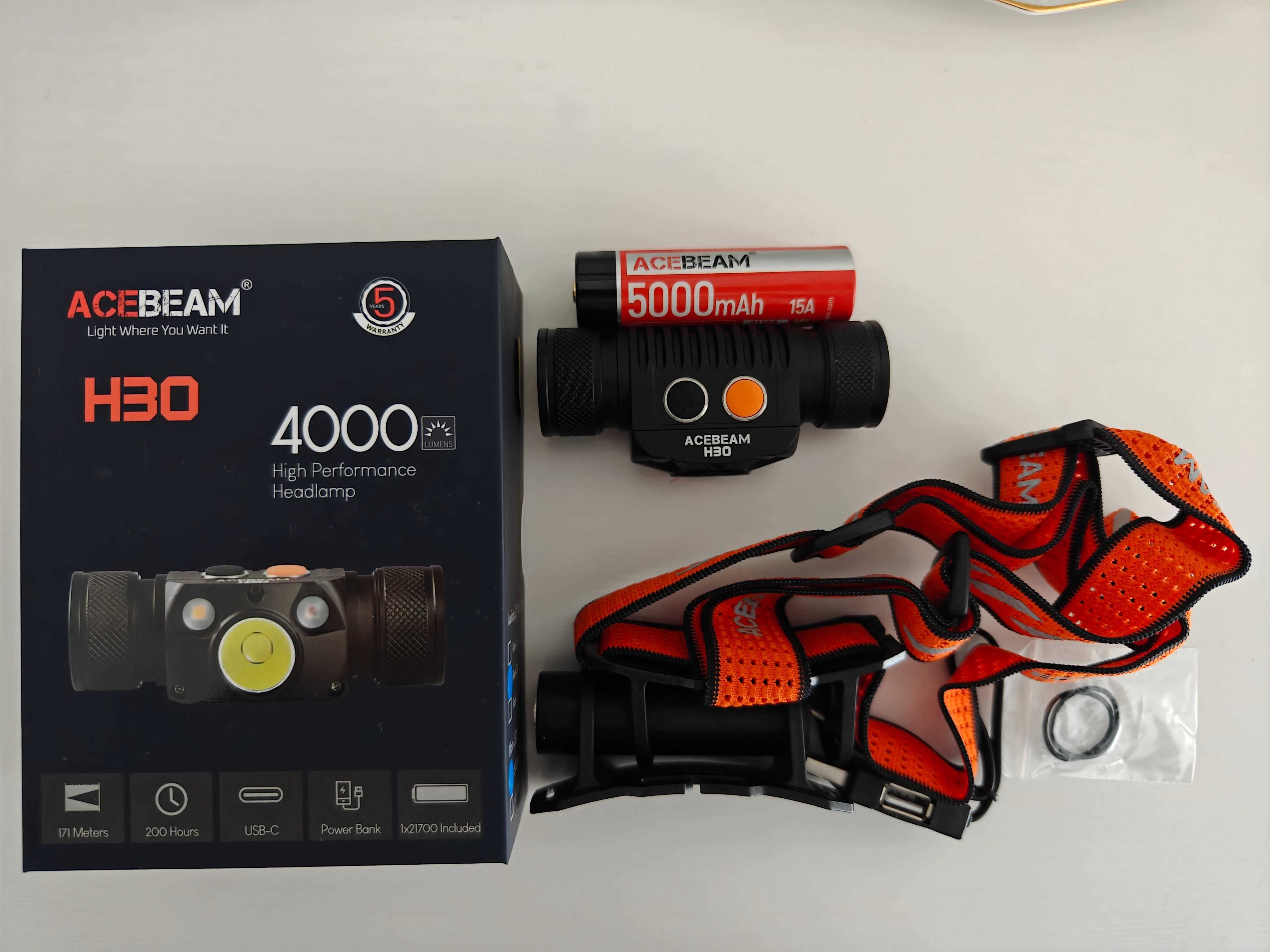 Acebeam H30 latarka czołowa USB C nowa 4000 lumen 5000 K  7r\\: