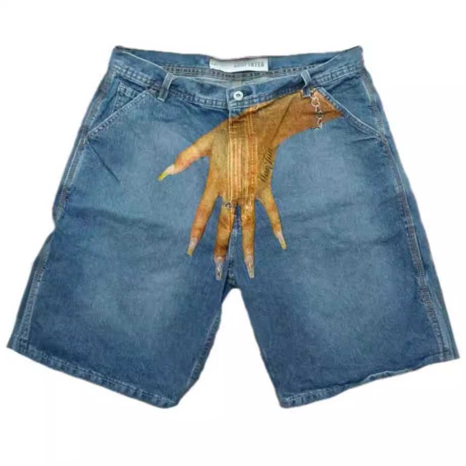 Tru Blue or Crazy hand shorts jeans (y2k шорти з рукой)