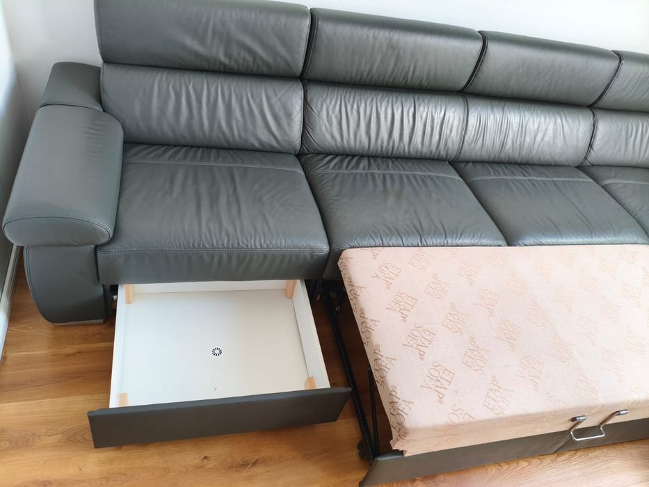 Etap Sofa / Skóra naturalna / ciemny szary grafit / Skórzany narożnik