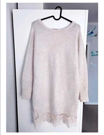 Długi sweter oversize sukienka Reserved pudrowy róż rozmiar M