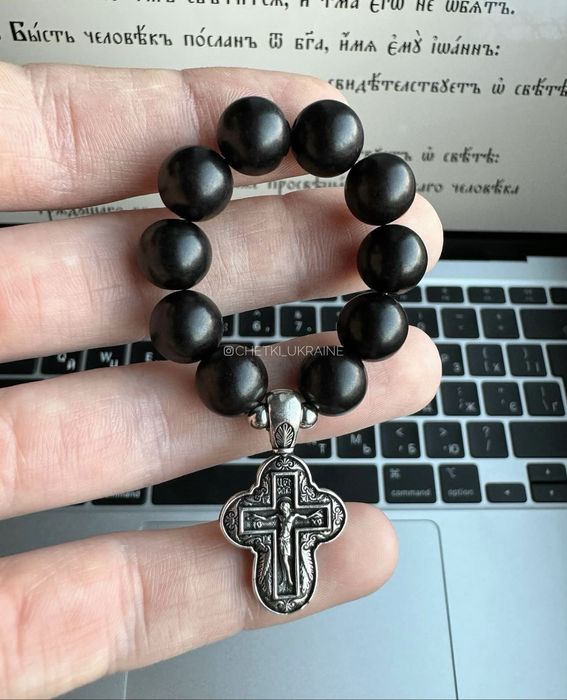 Чотки 10 намистин Православные четки с крестом маленькие черное дерево
