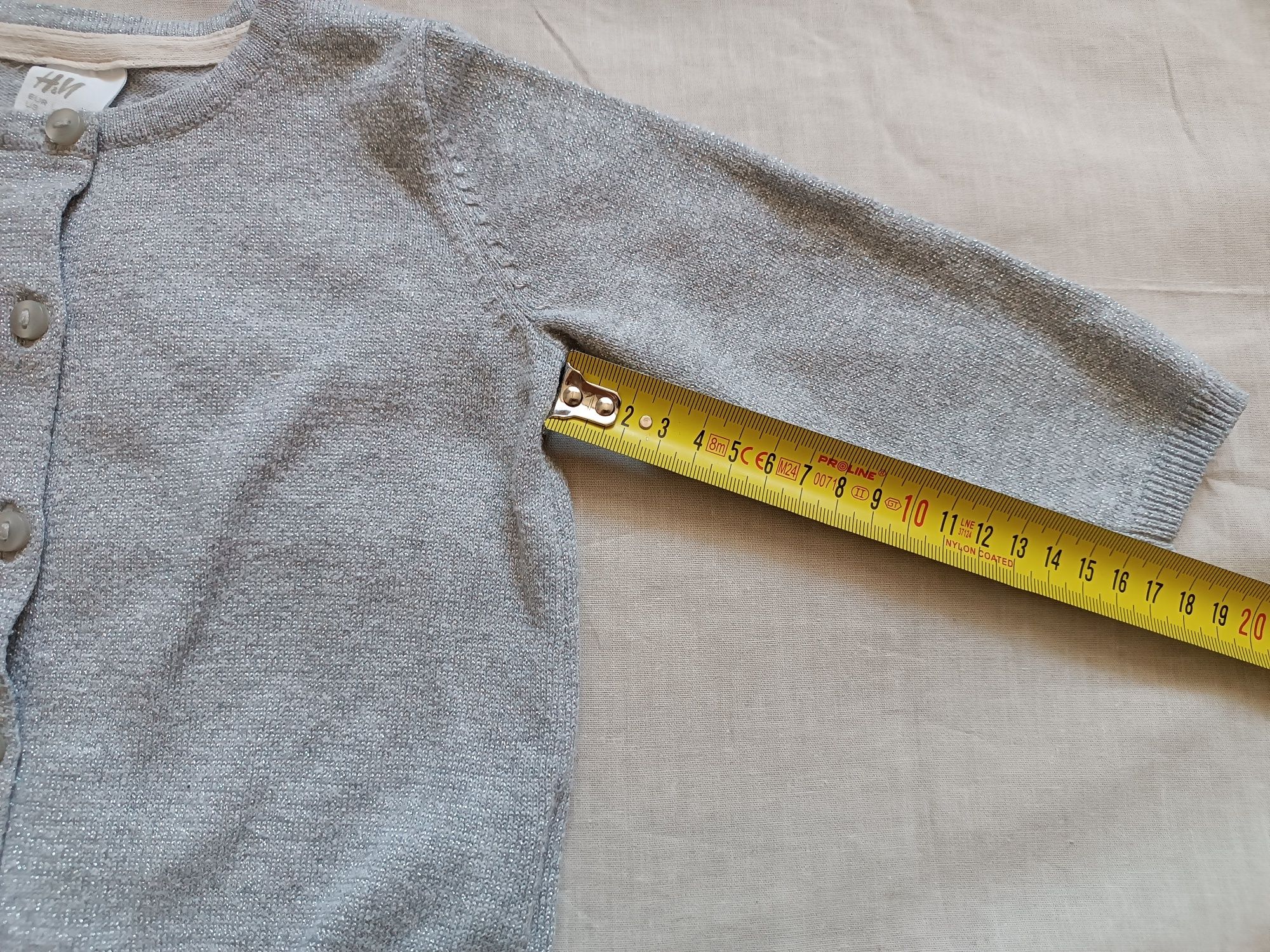 Sweterek rozpinany świąteczny święta elegancki H&M r. 74 srebrna nitka