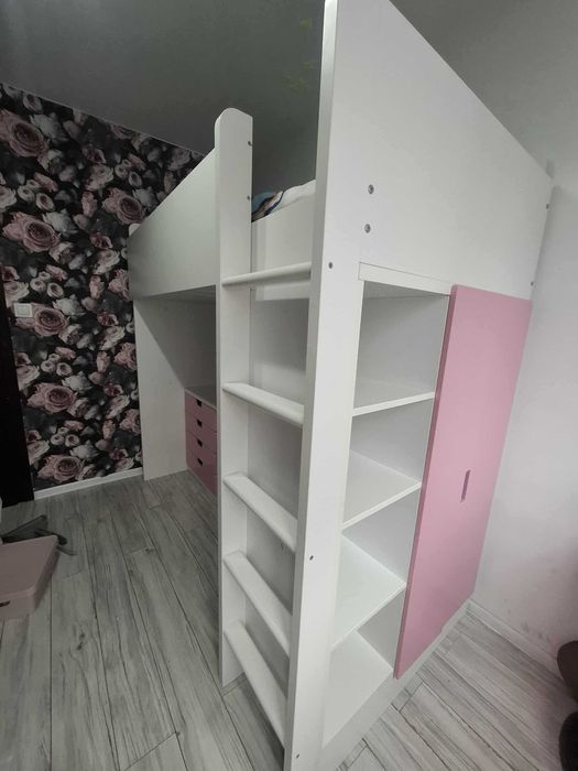 IKEA SMASTAD Łóżko piętrowe  na antresoli biały 90x200 cm