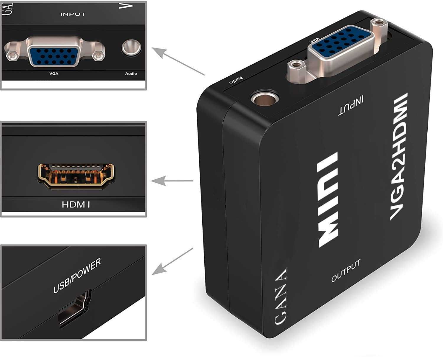 Adapter GANA VGA do HDMI konwerter D-SUB do HDMI 1080P