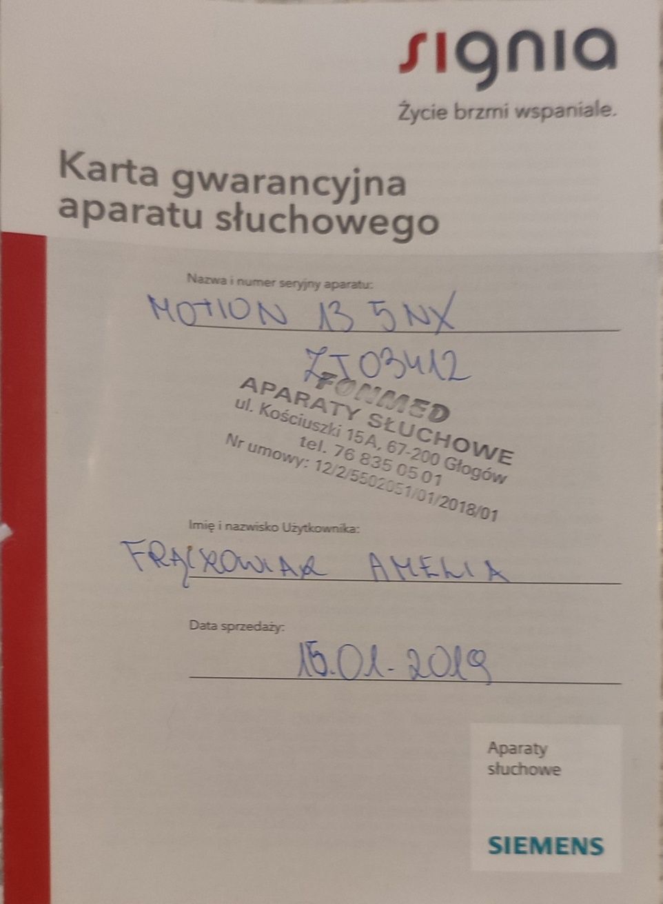 Aparat słuchowy SIGNIA