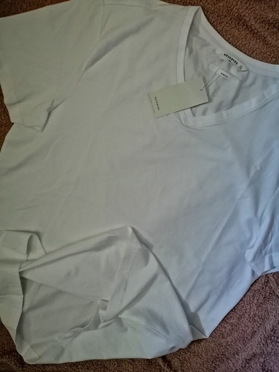RESERVED basic Bawełniana Biała Gładka Koszulka T-shirt Bluzka SlimFit