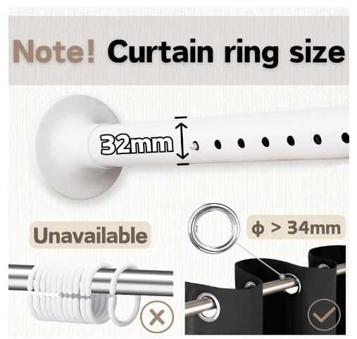 Drążek teleskopowy Bez wiercenia Karnisz do mocowania Biały 110-165 cm