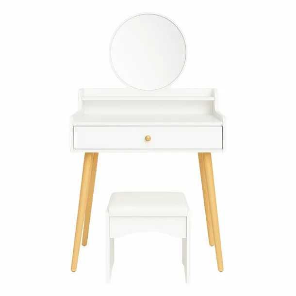 Biała Toaletka Kosmetyczna Z Lustrem + PUFA CA-27