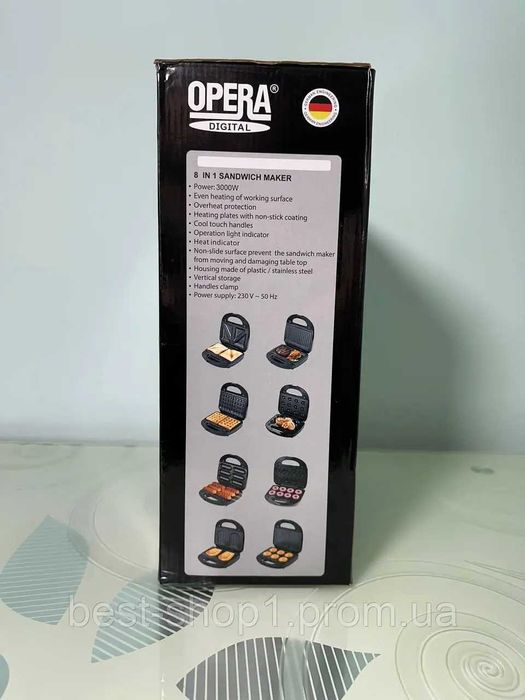 Вафельница 8 в 1 гриль сэндвичница бутербродница,Opera OP-910 3000Вт