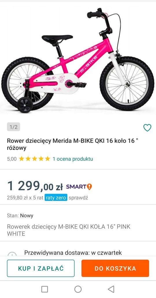 Rower dziecięcy Merida M-BIKE QKI 16 koło 16 różowy