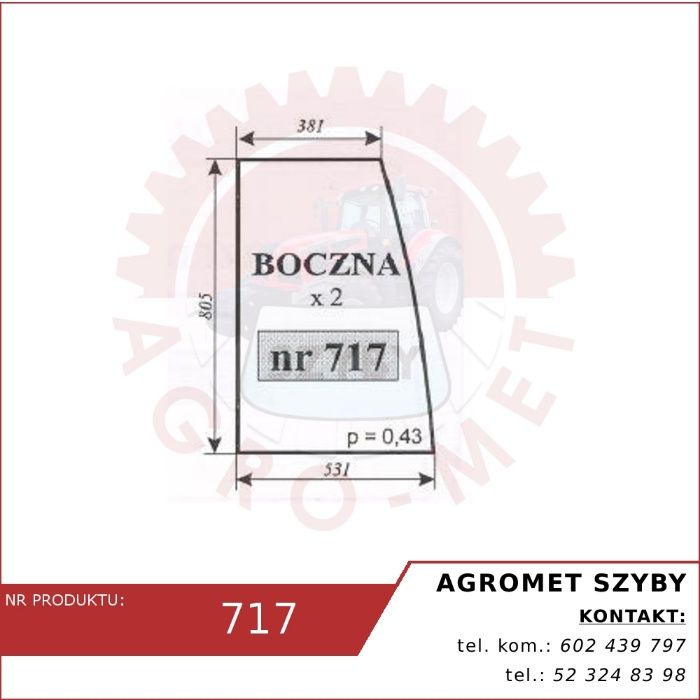 Szyba Boczna do kabiny ciągnika rolniczego Pronar 320 A ACX398