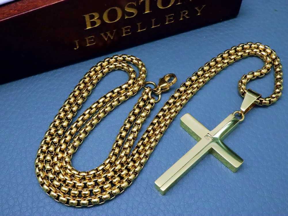 Złoty Łańcuszek Z Krzyżykiem STAL CHIRURGICZNA 316L Boston Jewellery