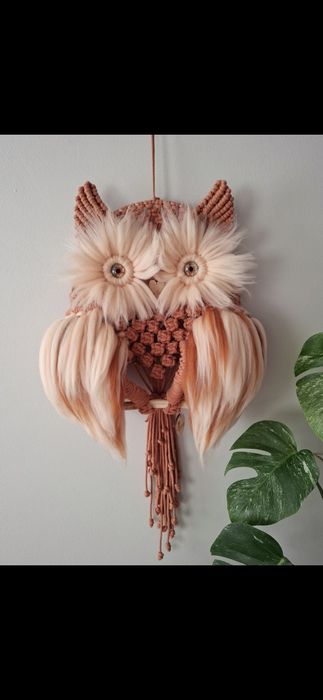 sowa makrama handmade ozdoba boho na ścianę  rękodzieło dla dziecka