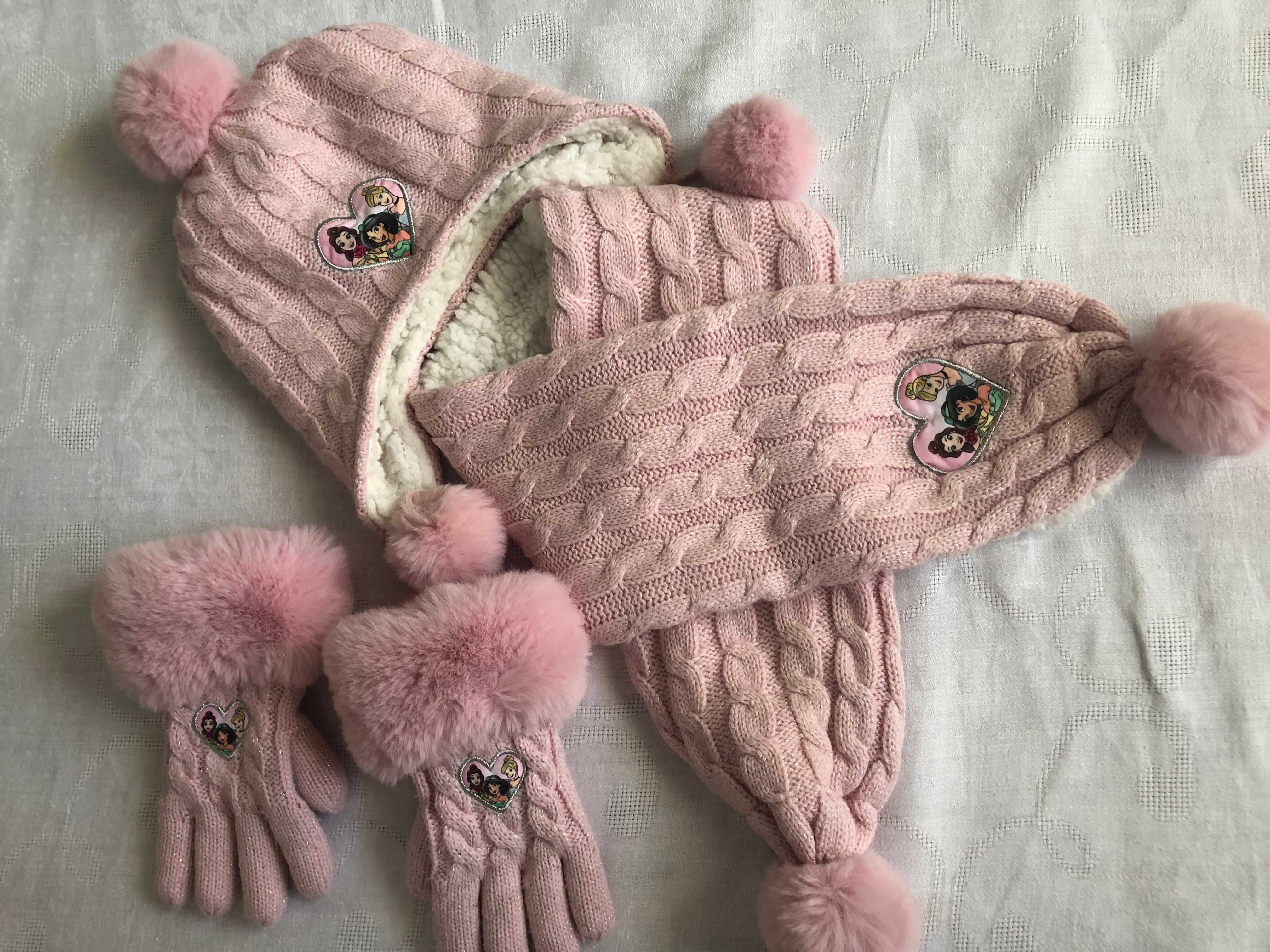 Зимний комплект набор  шапка + шарф + перчатки на девочку Дисней