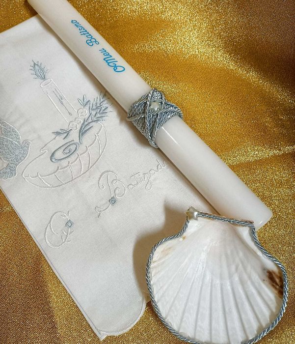 Conjunto Batismo (Vela, Toalha e Concha)