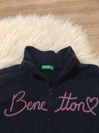 Bluza Benetton granatowa róż zamek kardigan błyszczący napis 110 serce