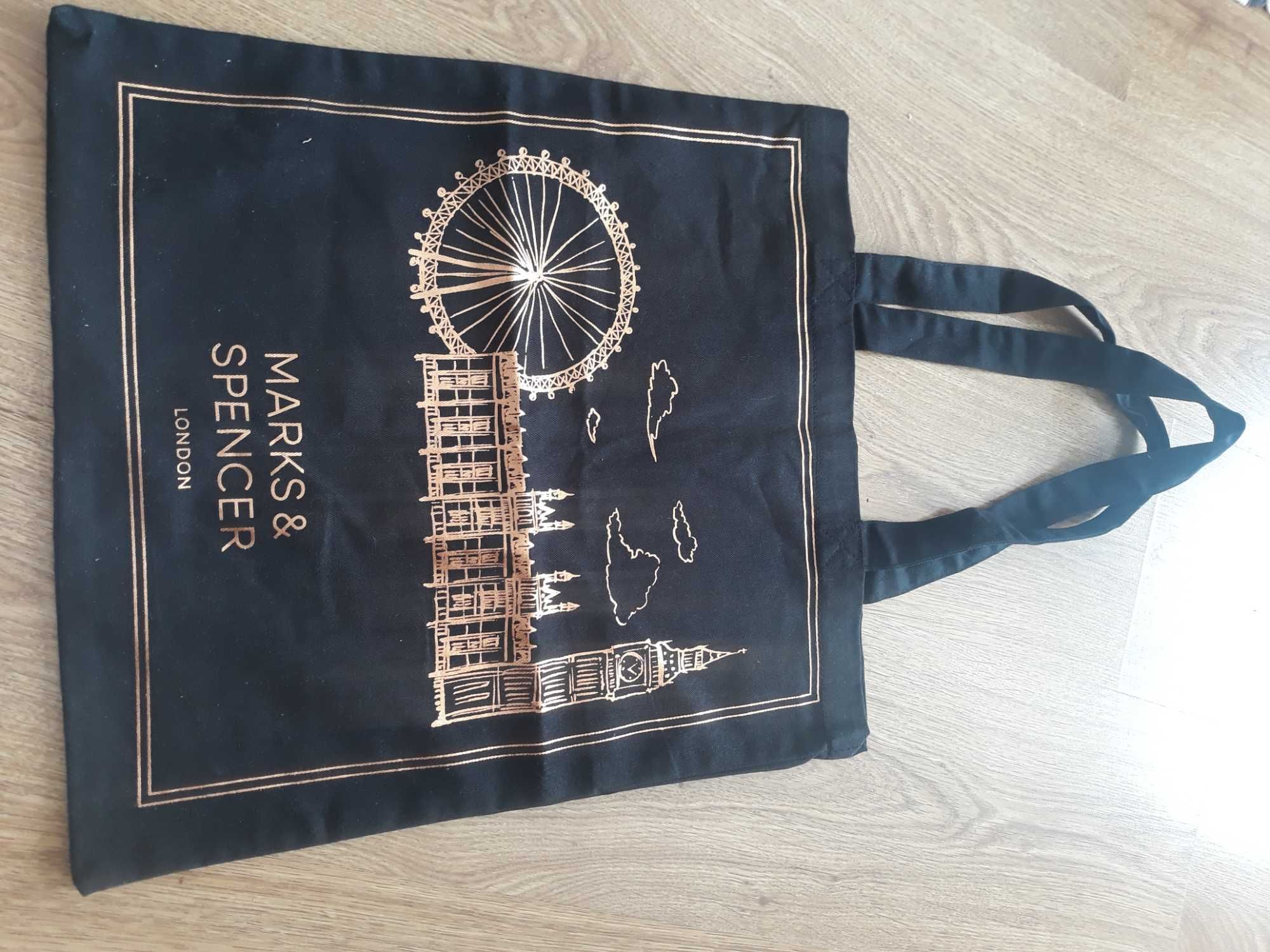 Marks and Spencer Londyn bawełniana torba czarna różowe złoto nowa