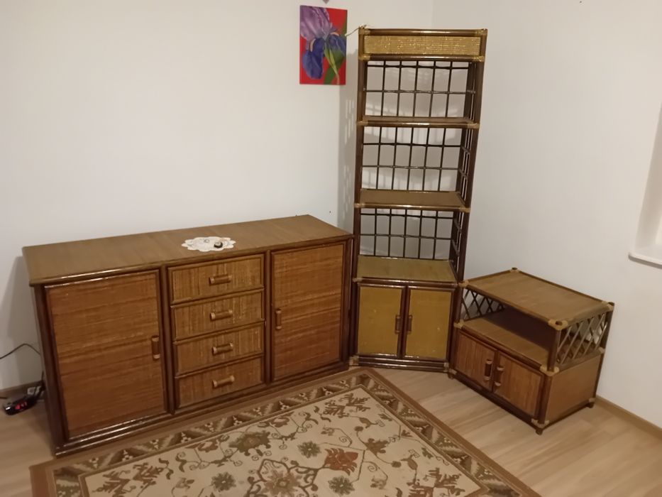 Regał rattanowy z drzwiami