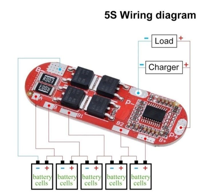 БМС контроллер заряда/разряда BMS 3S, 4S, 5S / 25A для Li-ion аккум.