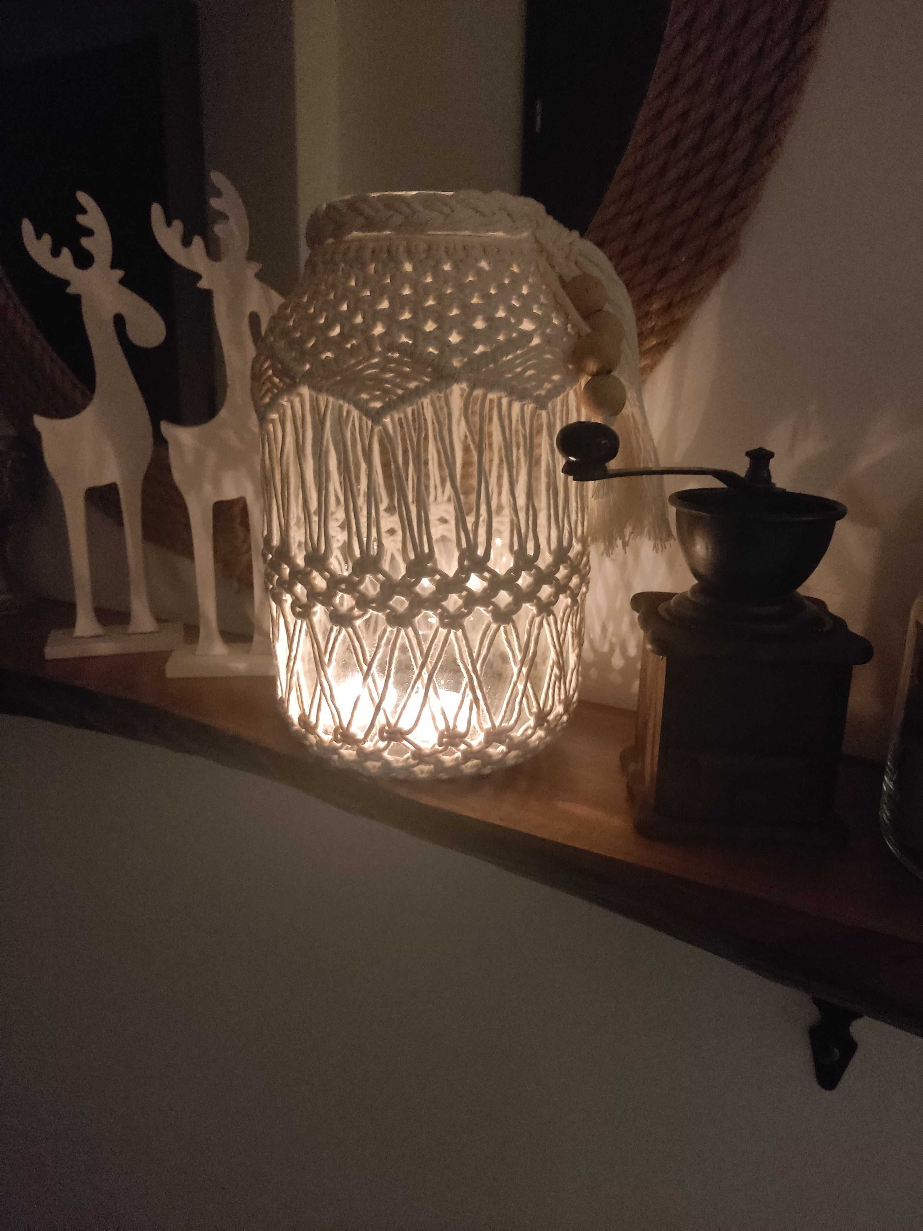 Duży makramowy lampion w stylu Boho - kolor naturalny
