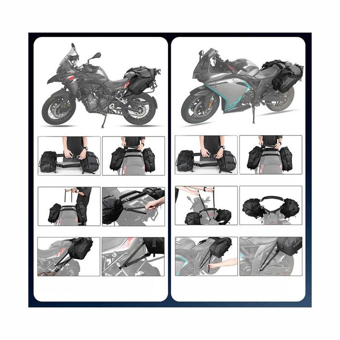 Sacos laterais para moto 18L/28L/48L - Impermeáveis sistema de fixação