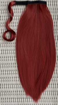Włosy doczepiane, mahoń / burgund, kucyk, treska, 55 cm ( 153 )