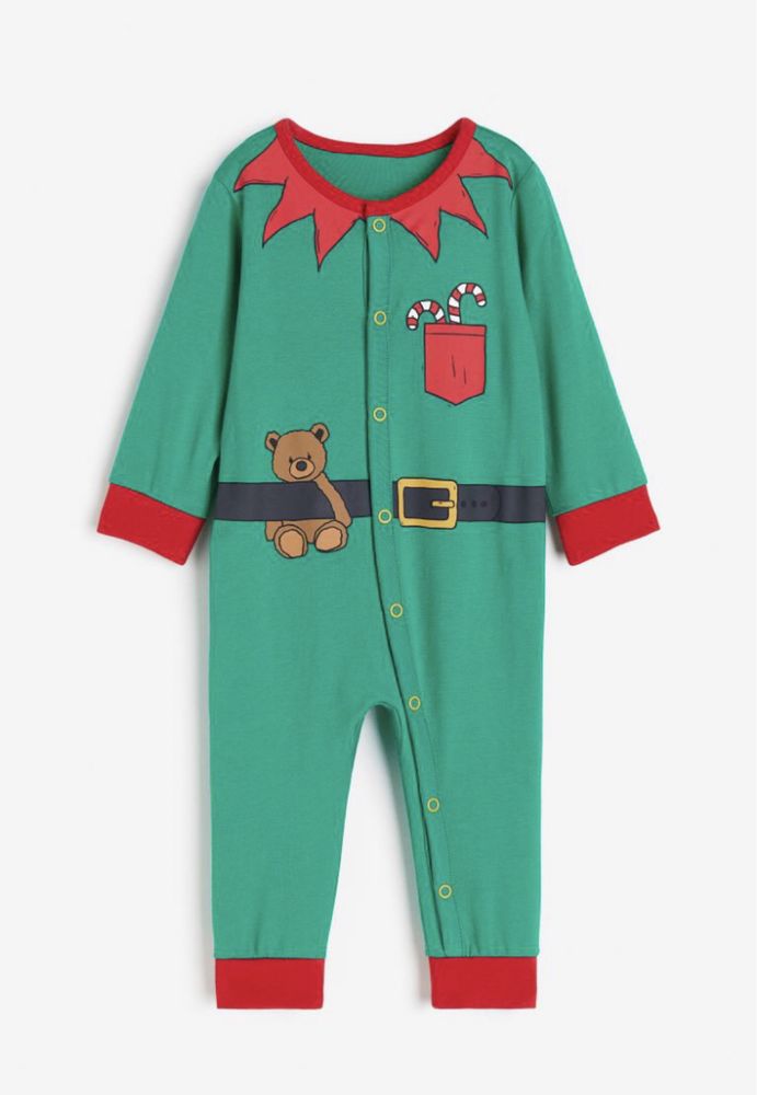 Piżama jednoczęściowa świąteczna - zielona/elf, rozm. 68, H&M - Nowa