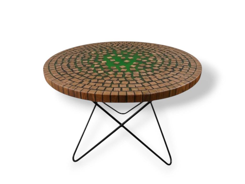 Stolik kawowy "Bricks" 60cm | dąb | dębowy okrągły | żywica zielona