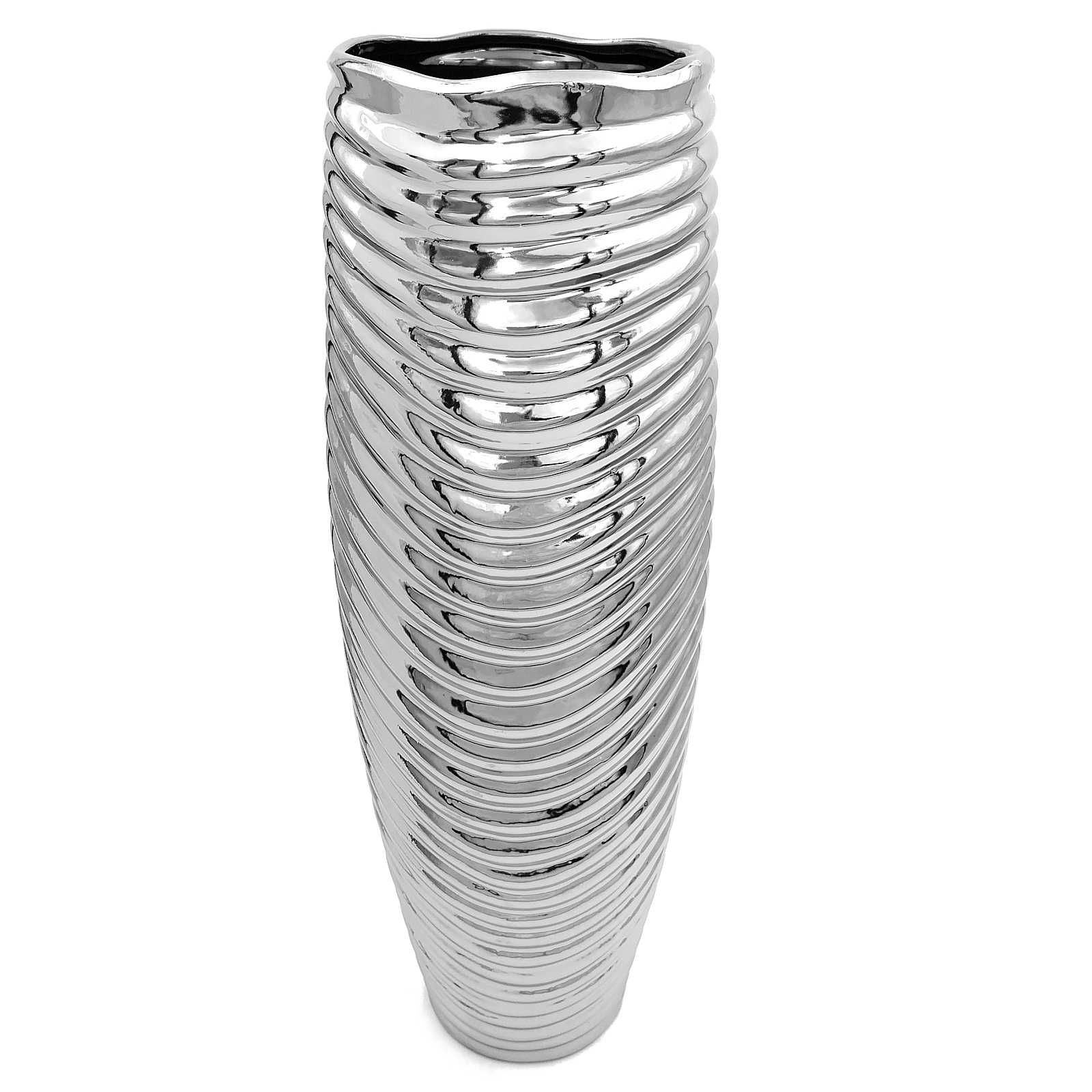 Wazon ceramiczny wysoki srebrny dekoracyjny flakon na kwiaty 45cm