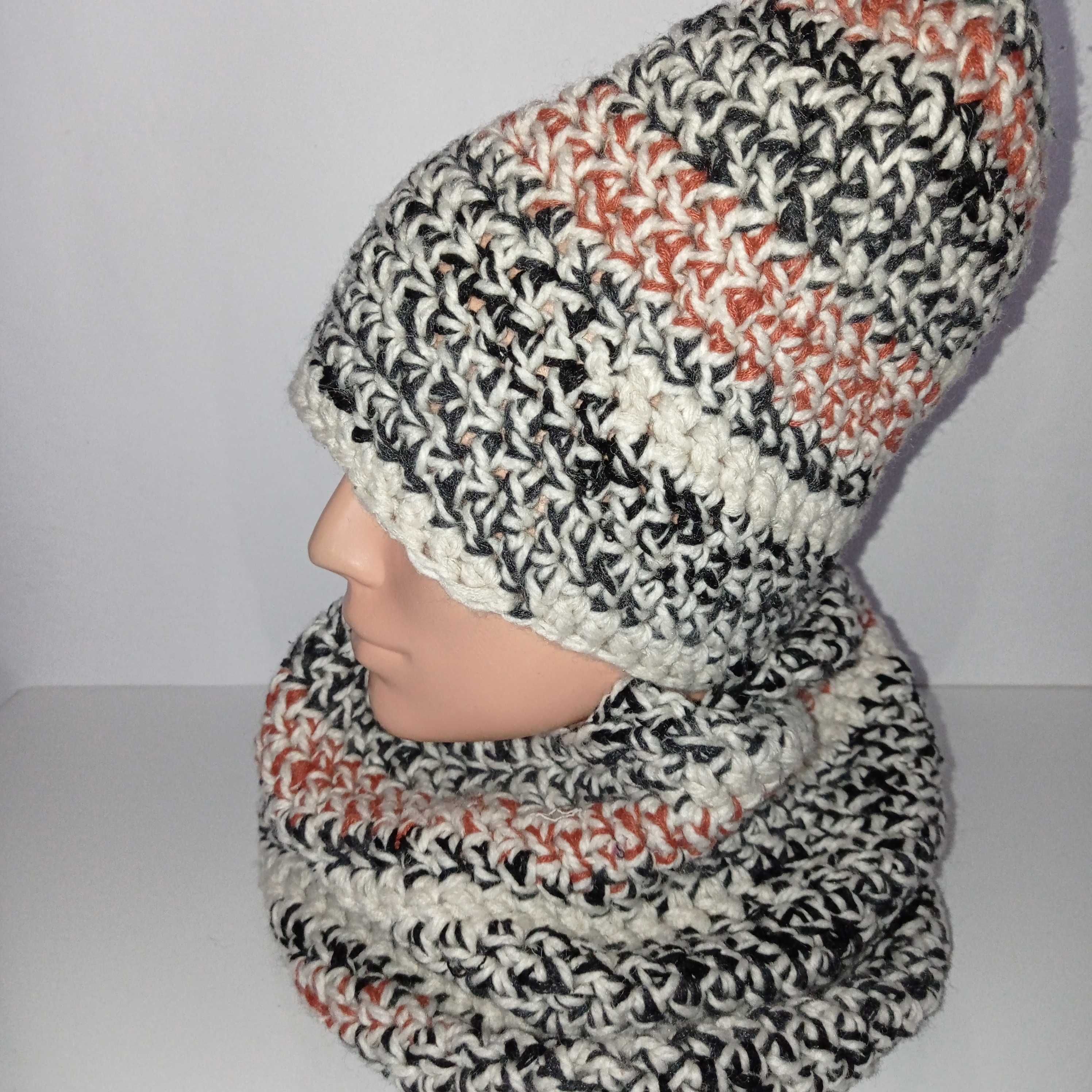 Zestaw Czapka + komin na szydełku handmade unisex beanie