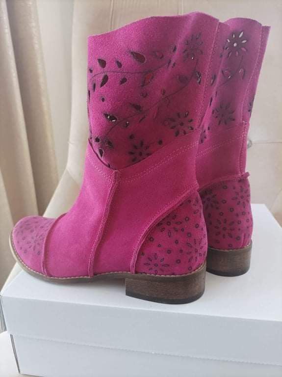 Eleganckie botki ażurowe naturalna skóra kolory