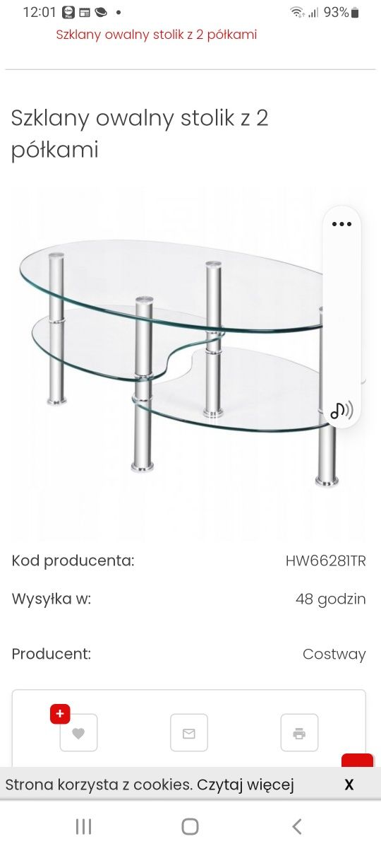 Szklany owalny stolik