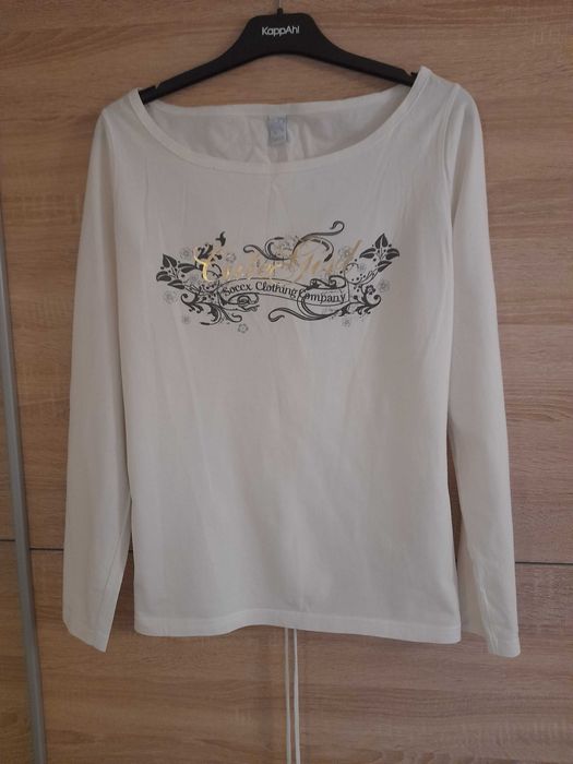 SOCCC L 40 biała bluzka wiązana gorsetowa złota długi rękaw