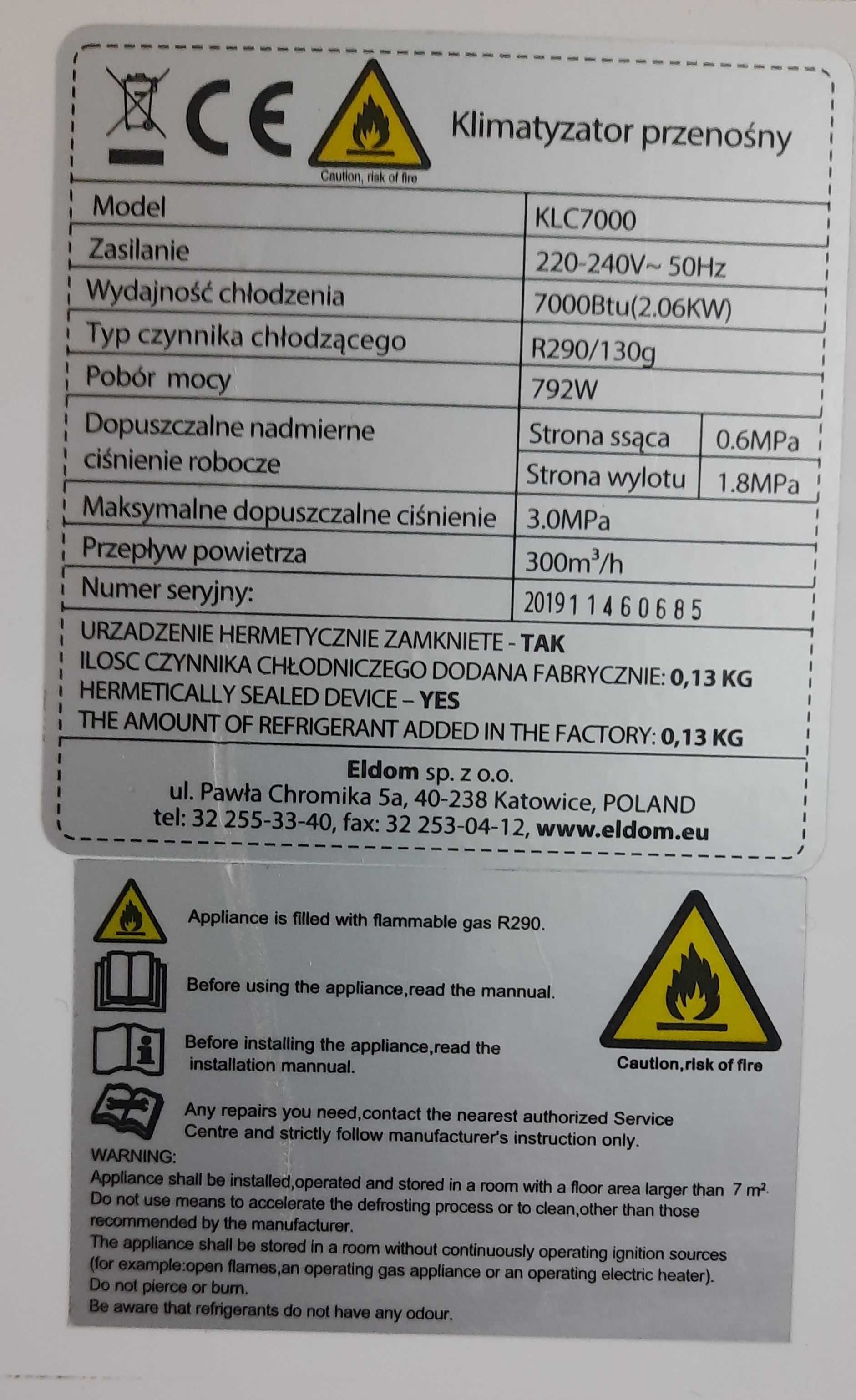 Klimatyzator Columbia VAC KLC7000