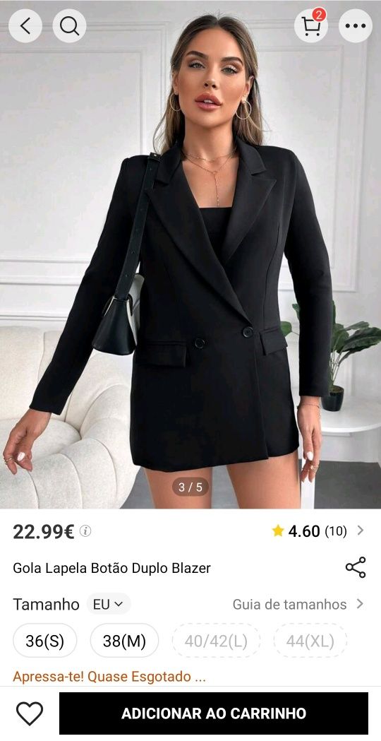 Blazer Shein tam XS grande (veste até M) NOVO