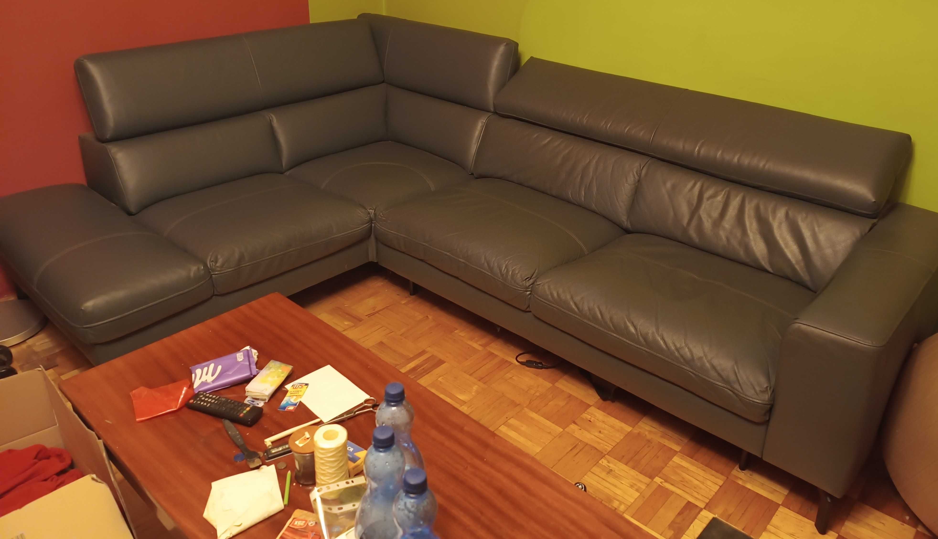 Narożnik skórzany Bydgoskie Meble - skóra, regulowane zagłówki, relax