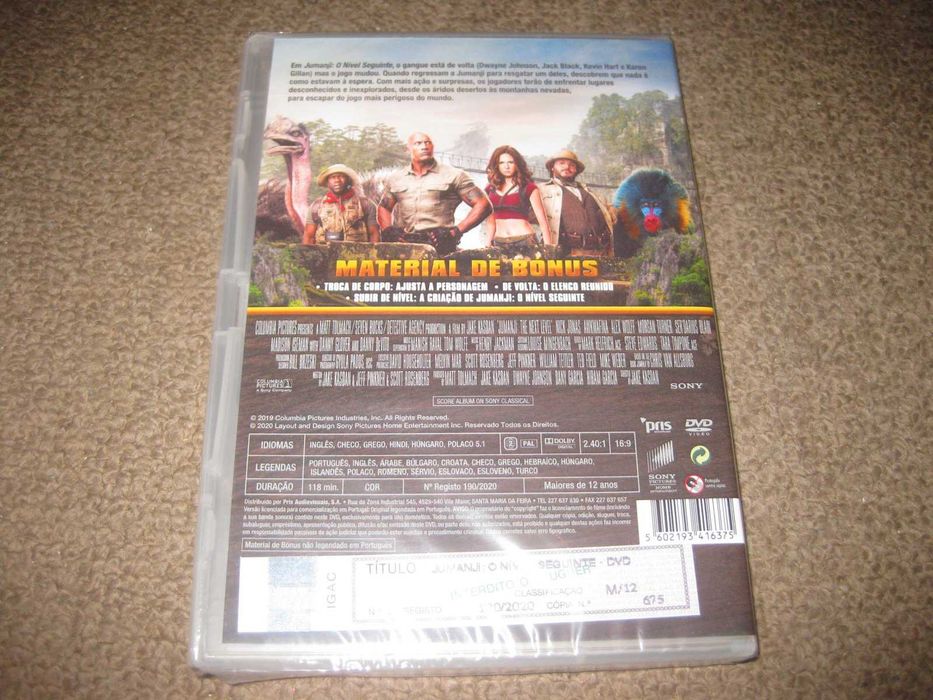 DVD "Jumanji: O Nível Seguinte" com Dwayne Johnson/Selado!