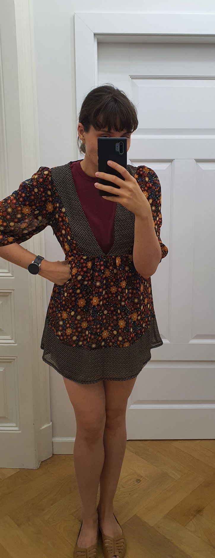Tunika w kwiaty hippie 42 Atmosphere dekolt w serek v-neck