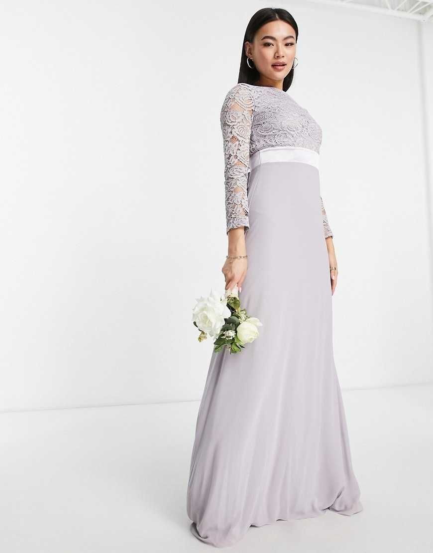 TFNC Bridesmaids Szara szyfonowa sukienka maxi M