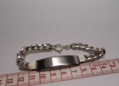 Srebrna bransoletka z płytką Włochy 19,5 cm. 9,5 mm.