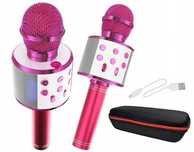 Mikrofon bezprzewodowy karaoke głośnik Bluetooth różowy + gratis