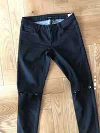 Spodnie jeansy rurki czarne 36 S rozdarcia