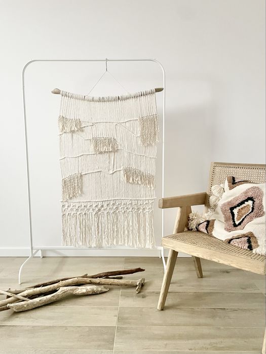 Makrama boho beżowa frędzle duża 80x110