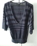 Tunika sweter nietoperz bluzka granat pasy kimono M&S dekolt oversize