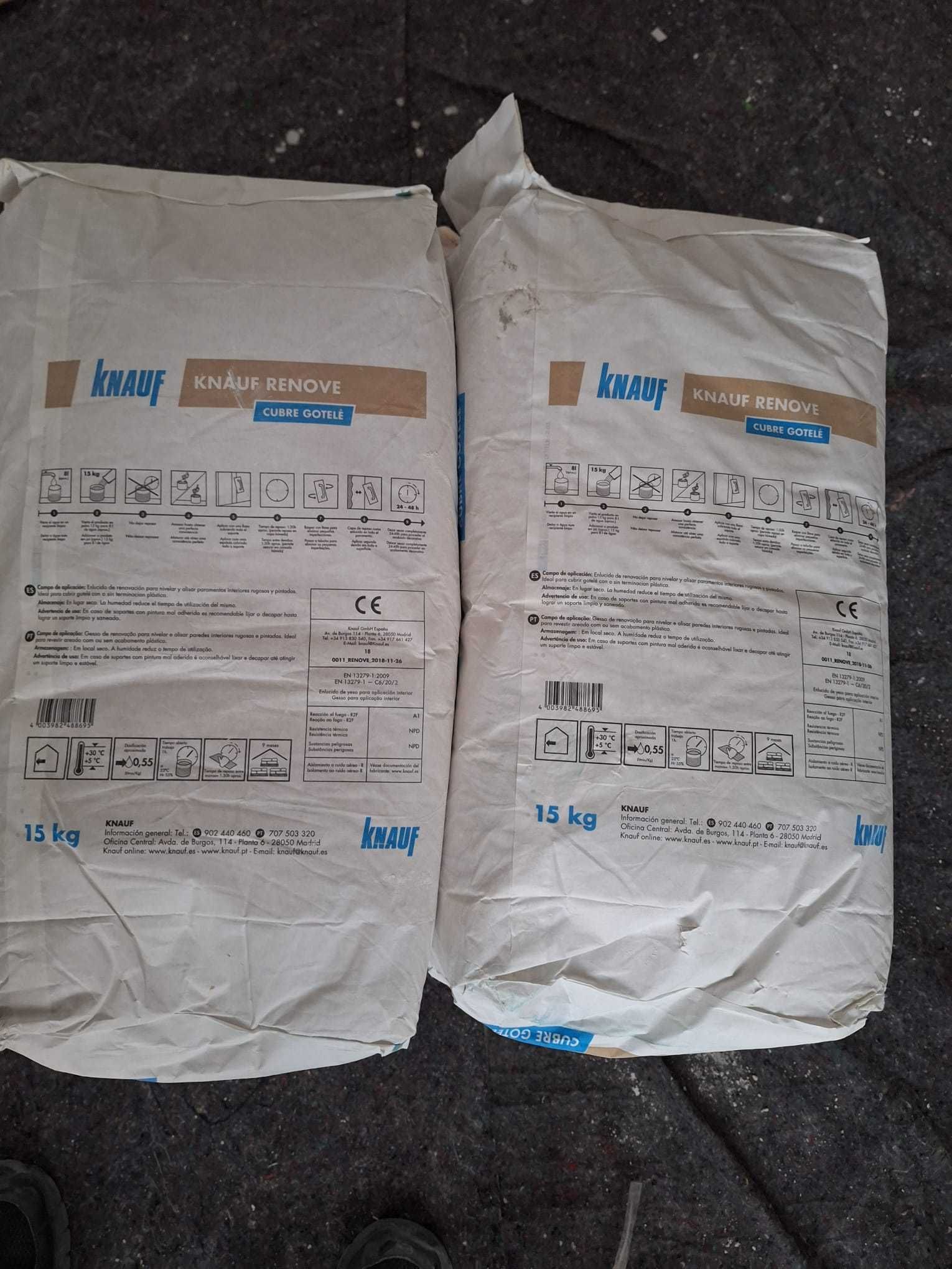 8 sacos de 15kg de Gesso (Argamassa) de renovação