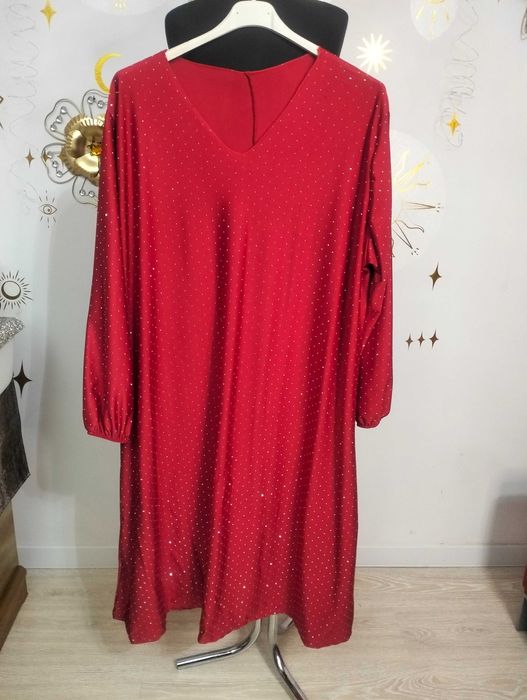 Wikiland Plus Size 46-52 Piękna sukienka wysadzana cyrkoniami Dekolt V